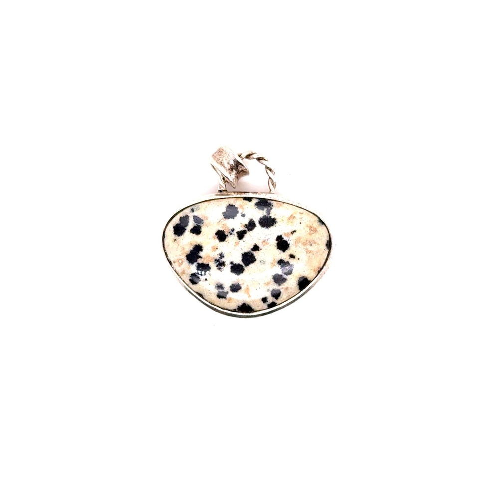 Sterling Silver Dalmatian Jasper Pendant Spotted Stone Artisan Jewelry 6.4g